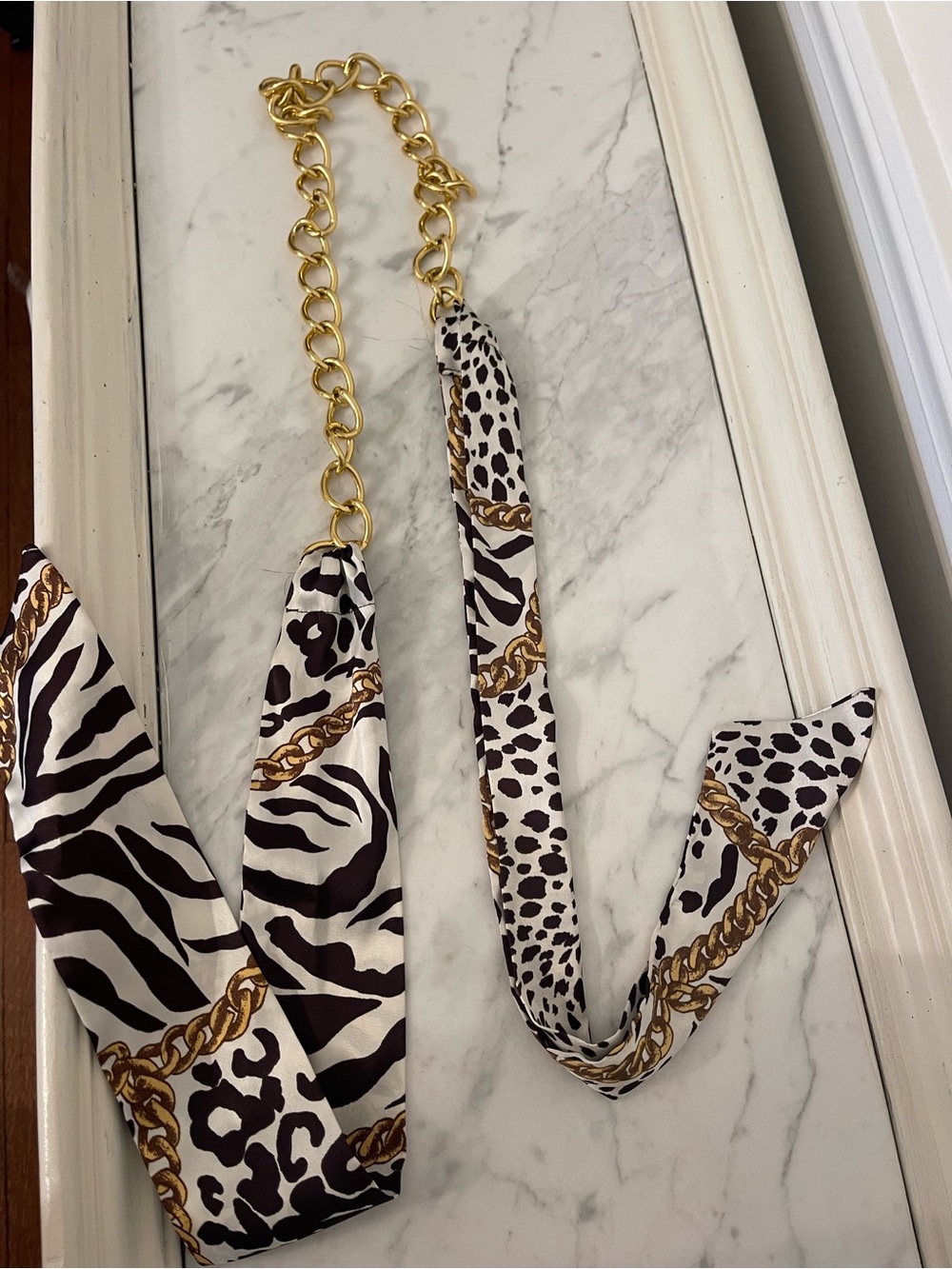 Gold Chain & Black-White Animal Print Belt